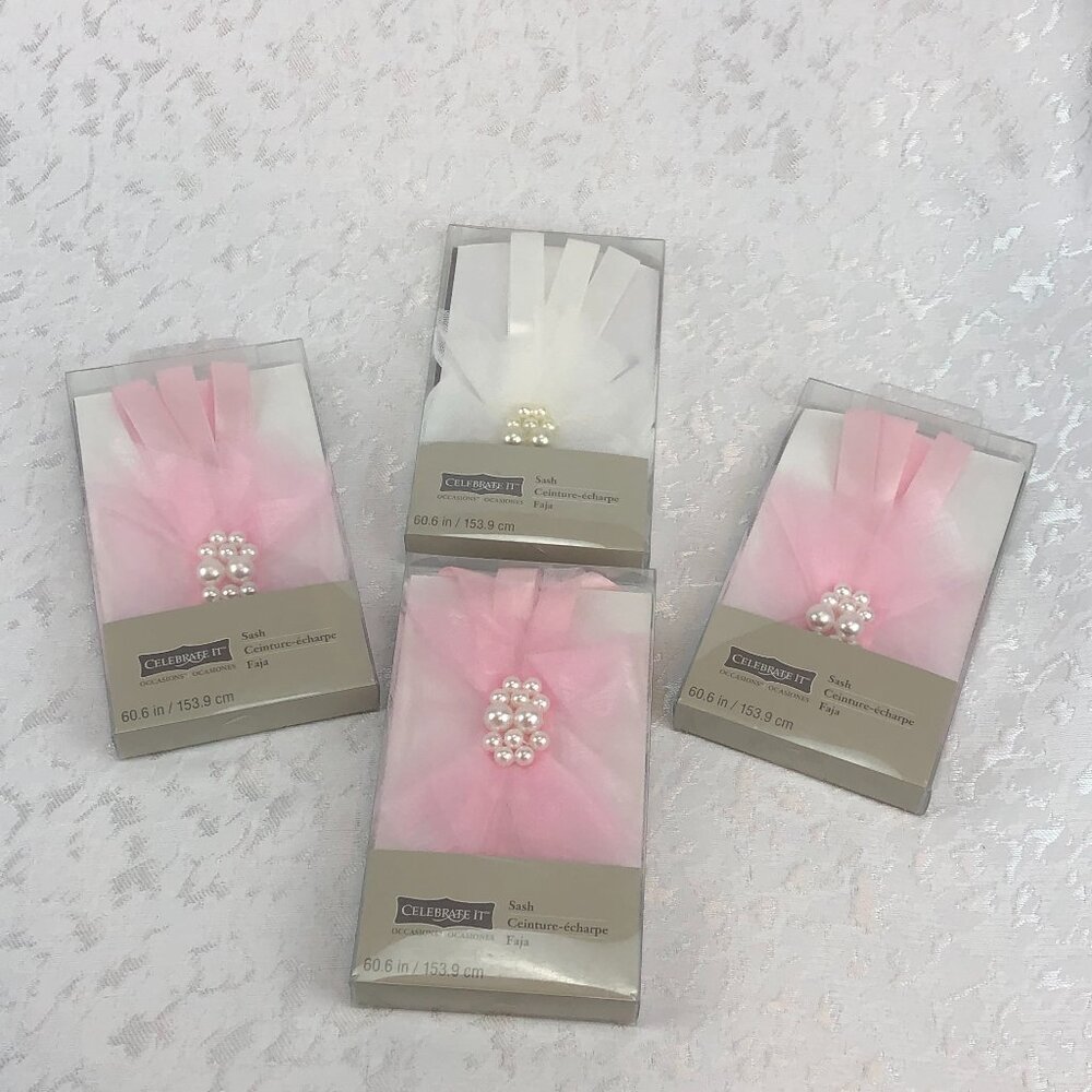 Celebrate It Occasions Sashes (Set of 4 – 3 Pale Pink & 1 White) Each 60.6” NWT